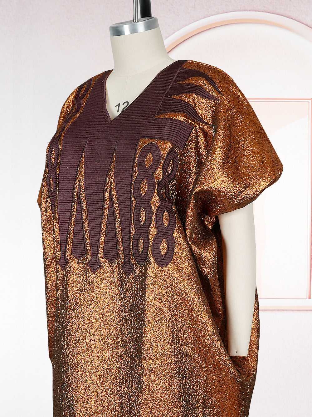 Muslim V-Neck Long Dress African Plus Size Women's Dubai Embroidered Robe Headscarf 16