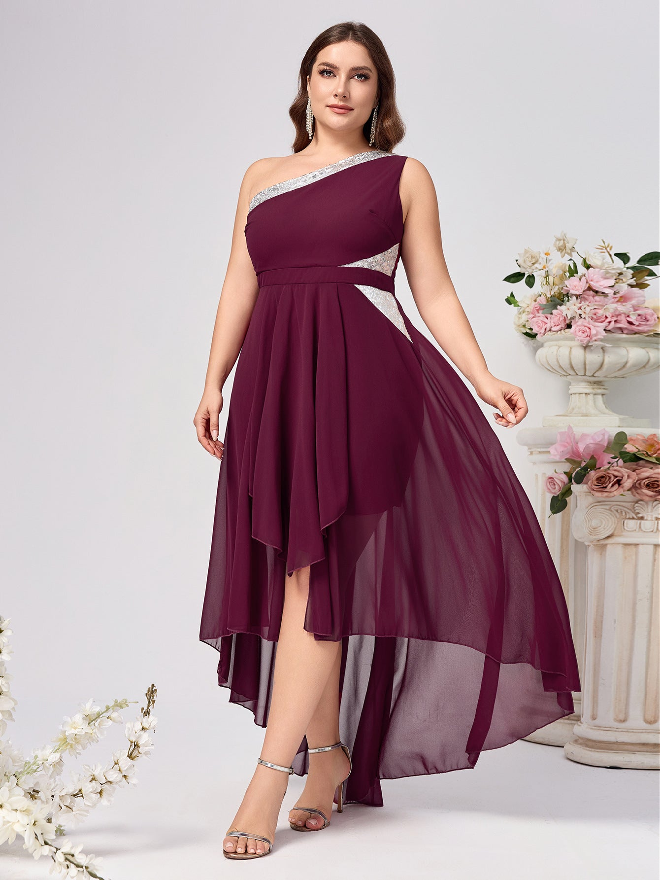 Plus Size Women Slash Shoulder Soild Dress