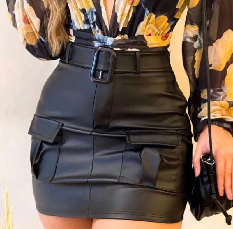 Women Summer Pu Leather Lace-Up Sexy Skirt 3