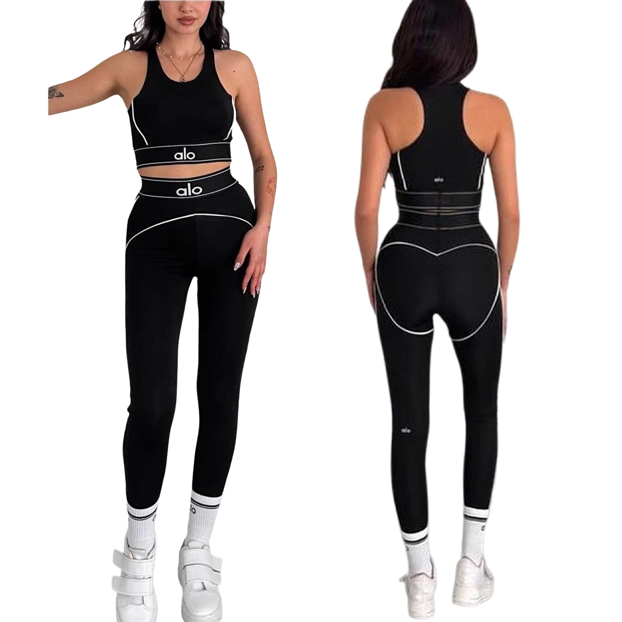 Summer Letter Print Yoga Push-Up Sports Bra High-Waisted Butt-Lifting Leggings Gym Set 3