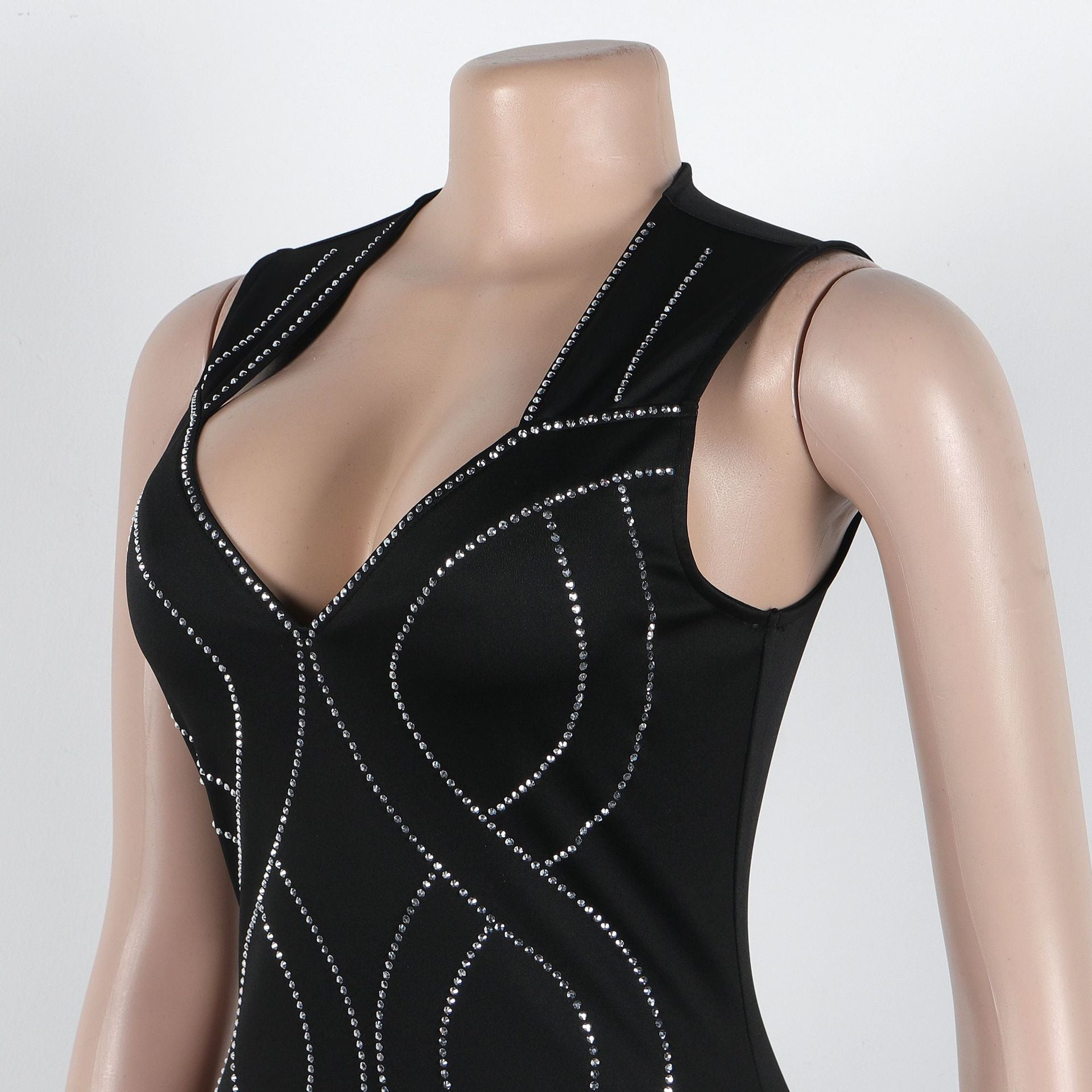 Women Sexy Beaded Slit sleeveless dress 6