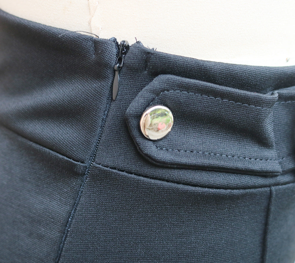 Spring and autumn Casual solid color high waist metal decoration straight trousers 17