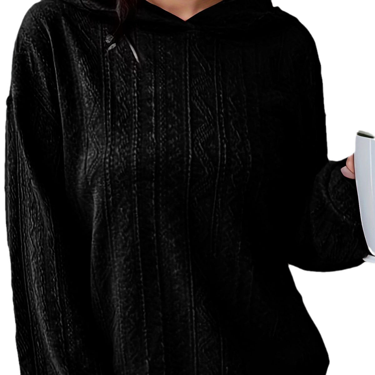 Women Knitting Solid Hoodies 9