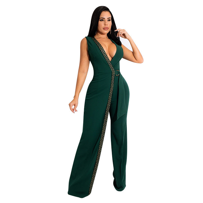 Spring Fashion Deep V Slim Jumpsuit With Belt 9