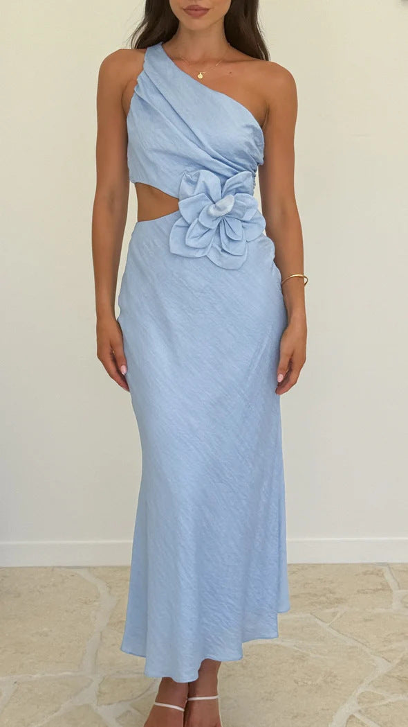 Summer Fashion Women's Sexy Slash shoulder Solid Color Slim Dress 38