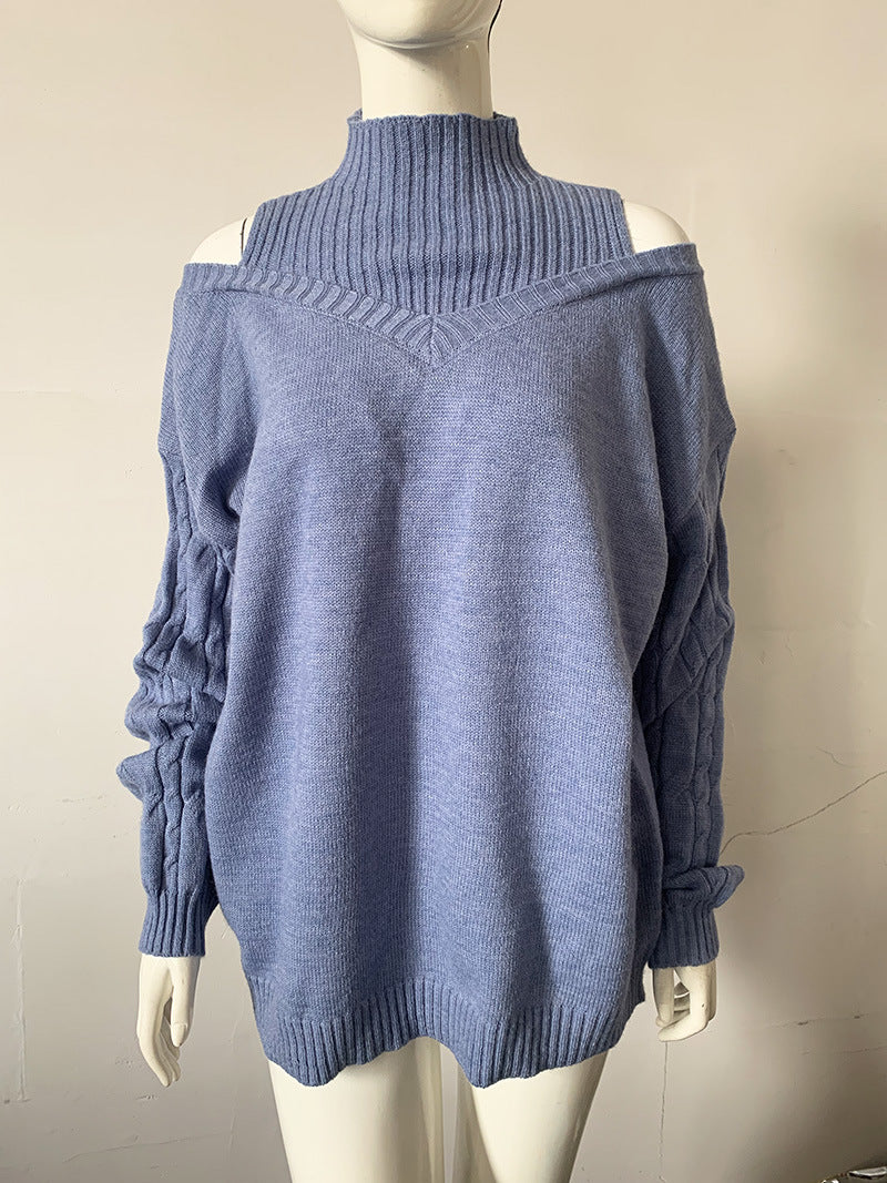 Women off-shoulder turtleneck loose sweater 12