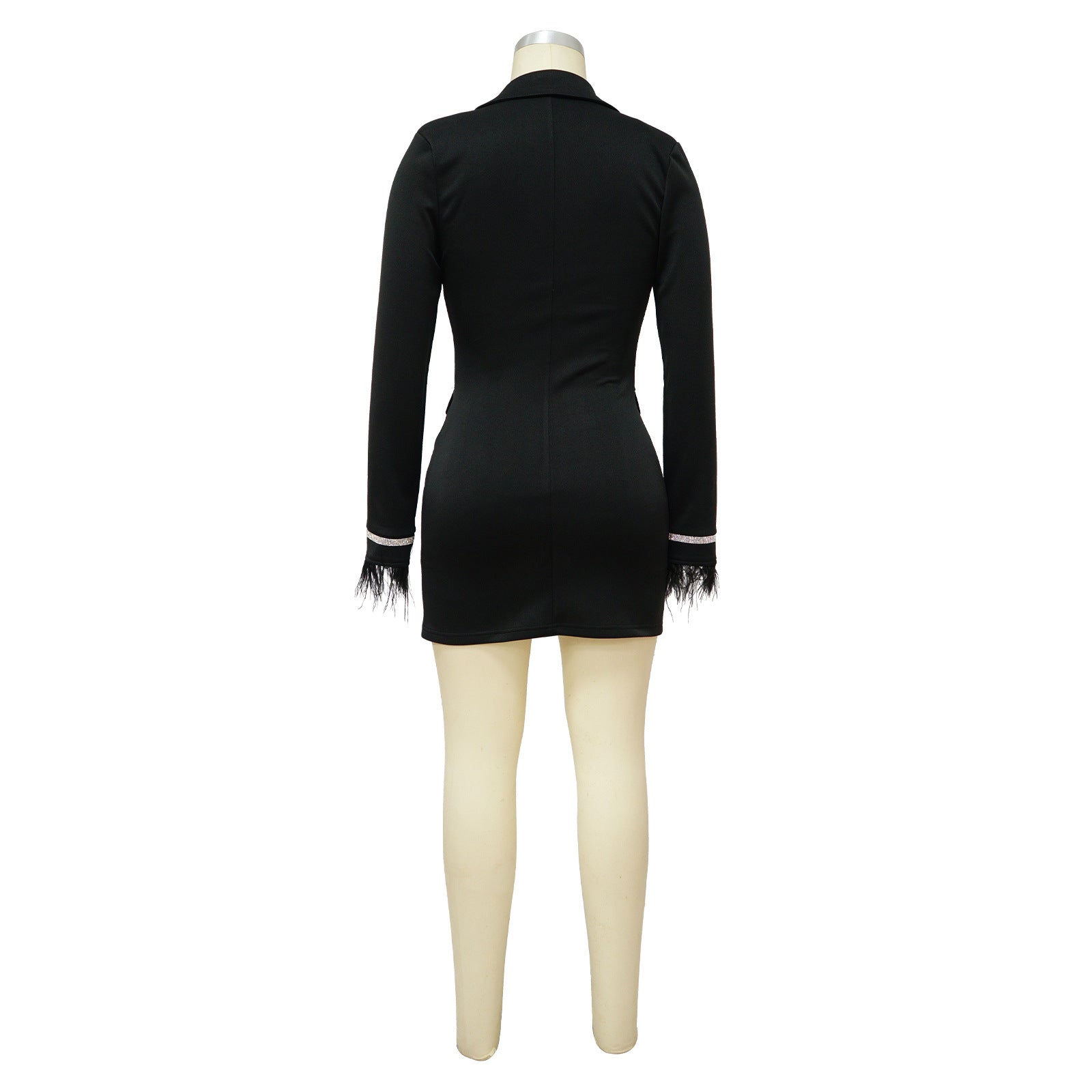 Women V Neck Button Cuff Beaded Blazer Dress 15