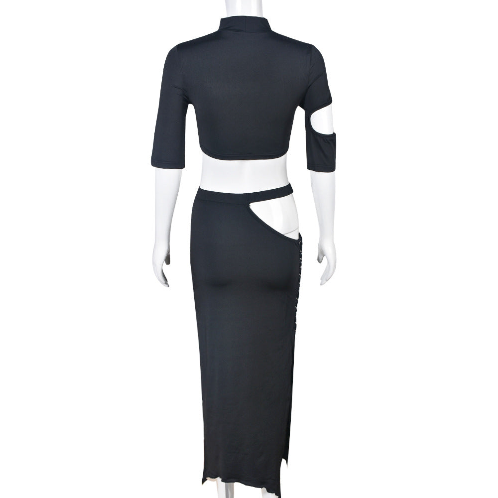 Women Trendy Style Hollow-Out Crop Top and Long Skirt Two-Piece Set 7