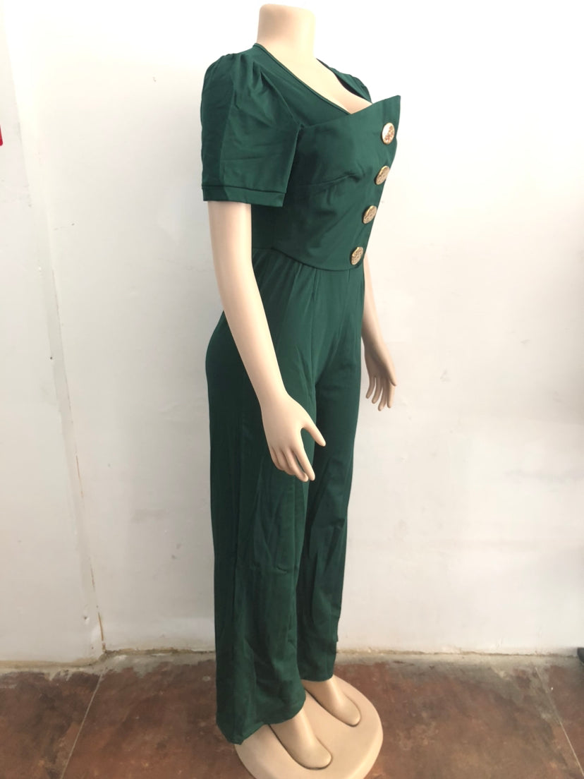Women Fashion Short Sleeve Button Jumpsuits 13
