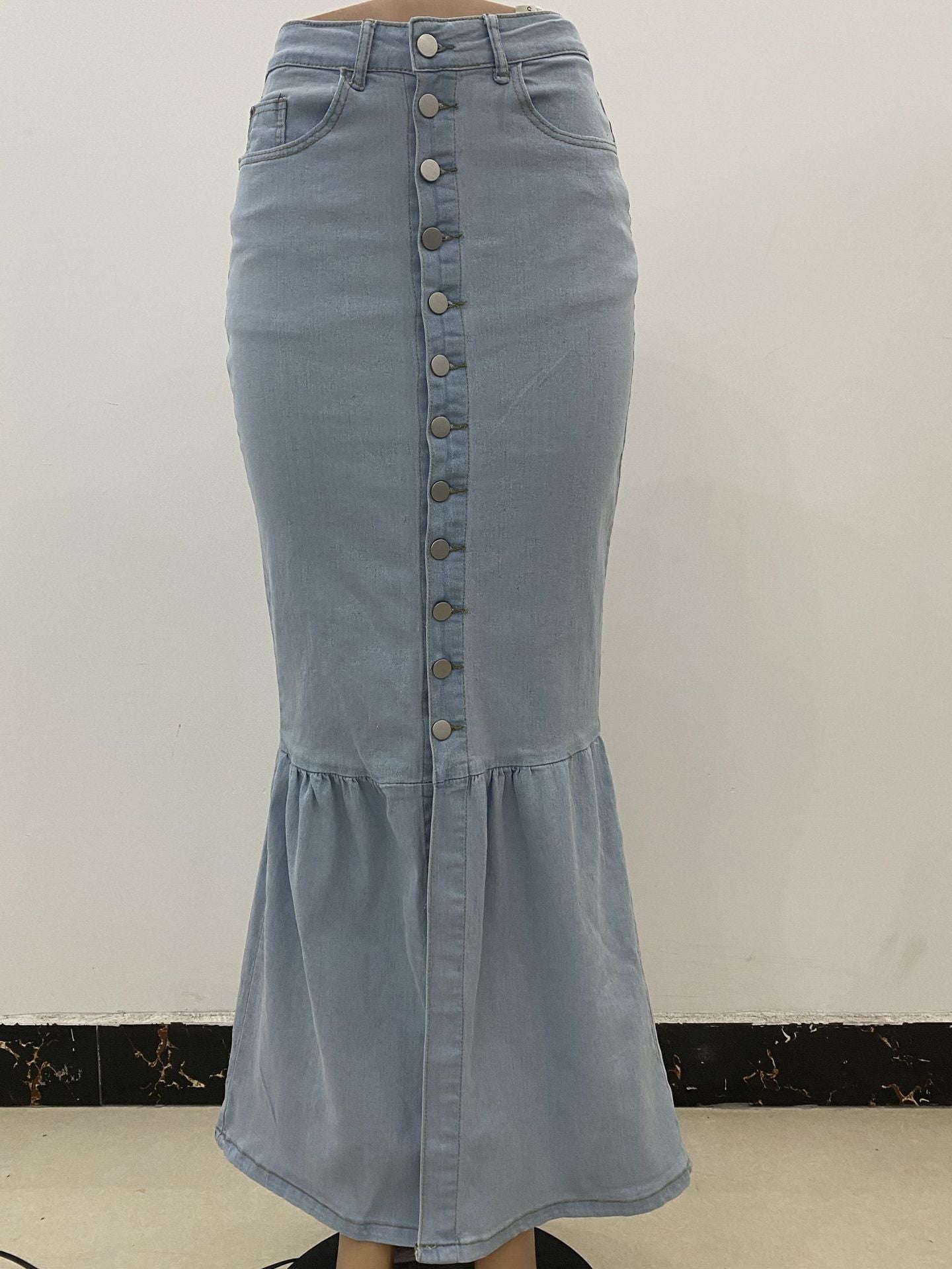 Women Stretchy Denim Fishtail Skirt 3