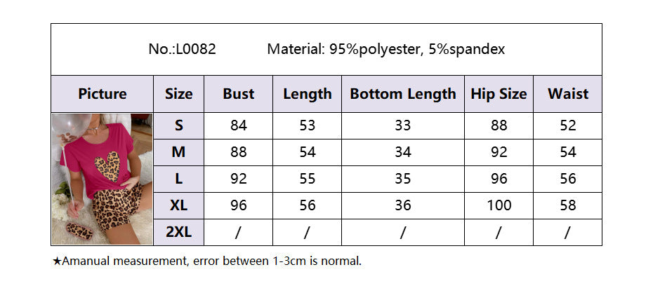Homewear Set Pajamas Women Summer Short Sleeve Shorts Leopard Heart Print Sexy Casual Two Piece Set 20