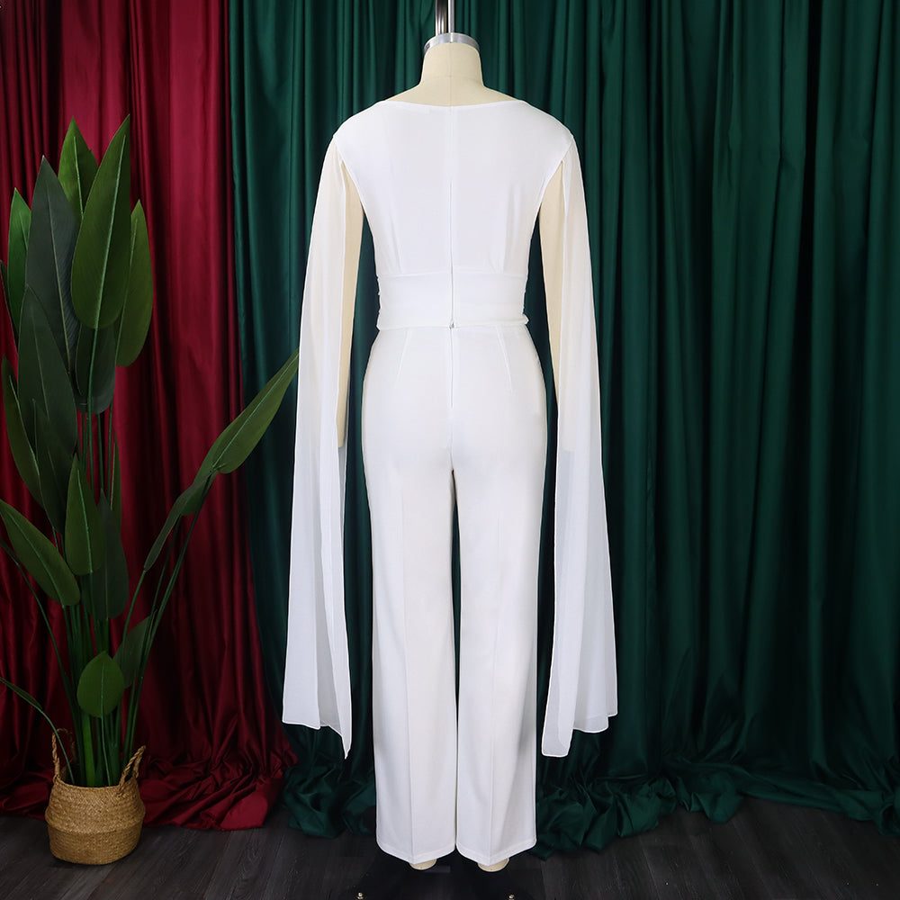 Plus Size African Women V-neck Top and Wide Leg Pants Two-piece Set 15