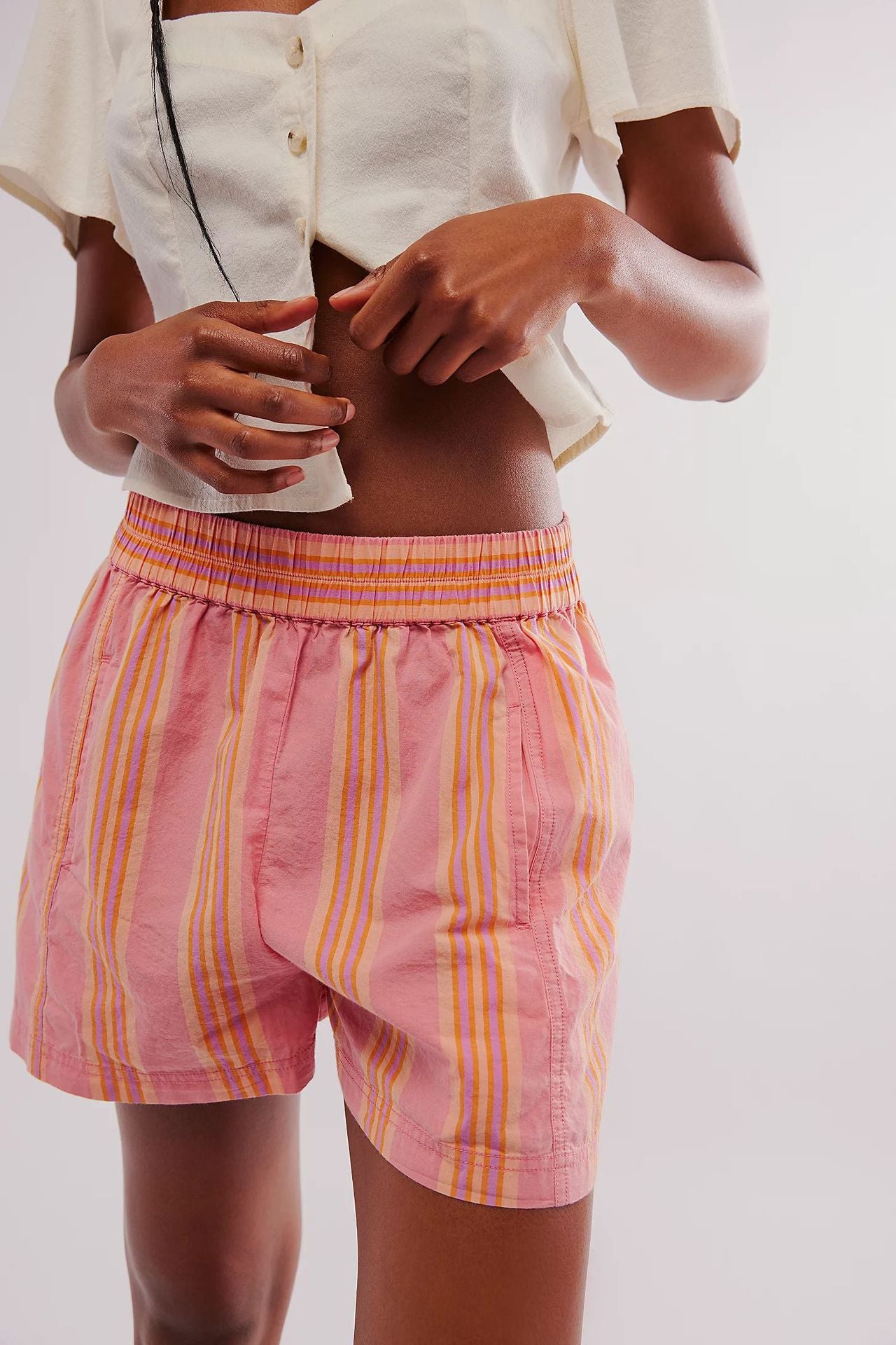 Women Striped Plaid Casual Shorts 6