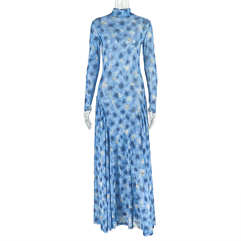 Women printed turtleneck maxi dress 8