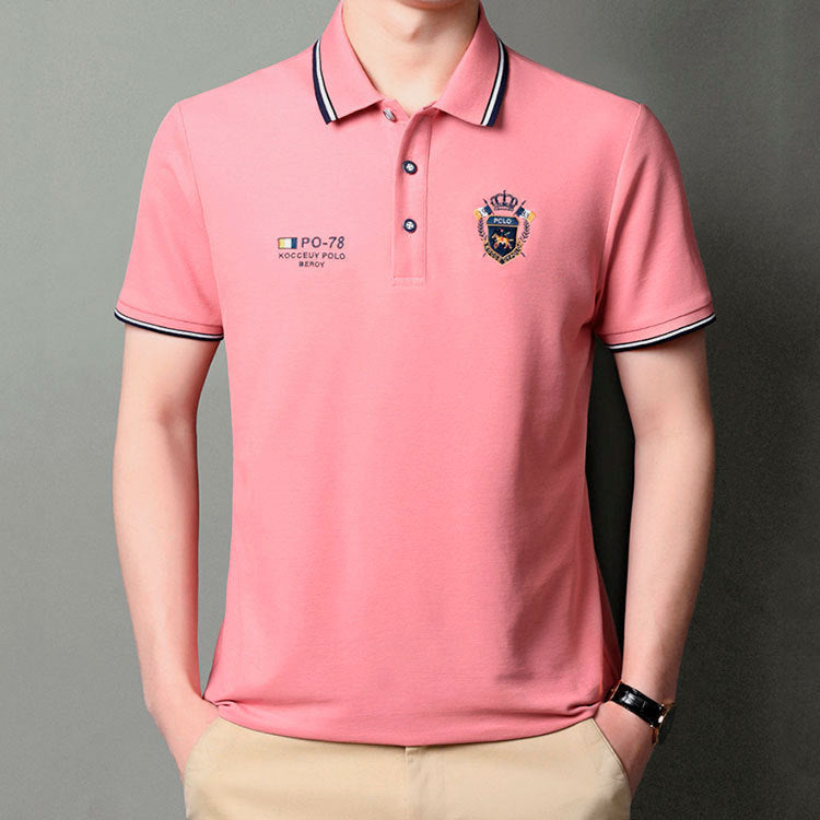 Men's Short Sleeve Business T-Shirts Turndown Collar Embroidered Tops Polo Shirts Casual Shirt 4