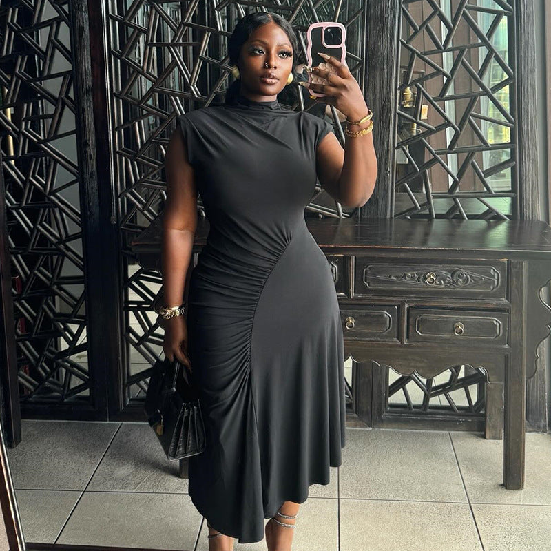 Women's Solid Color Round Neck Sleeveless Casual Chic Irregular Dress 3