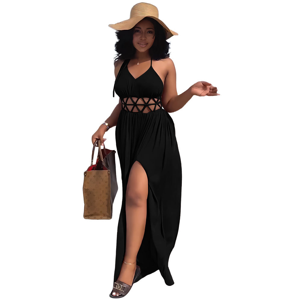 Women Sexy Cutout Backless Tie Casual Slit Dress 4