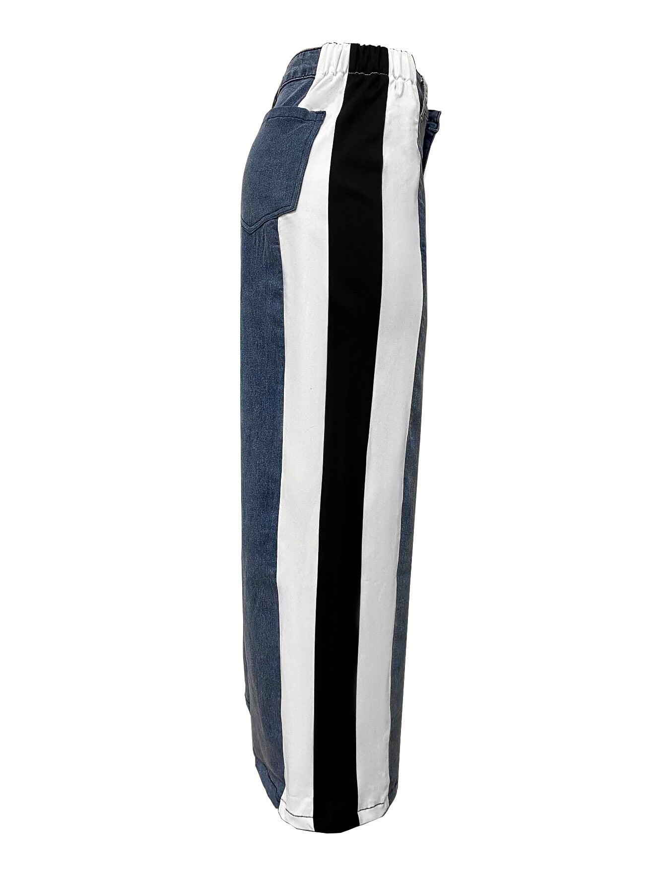 Women's street fashion leopard print patchwork straight denim trousers 13