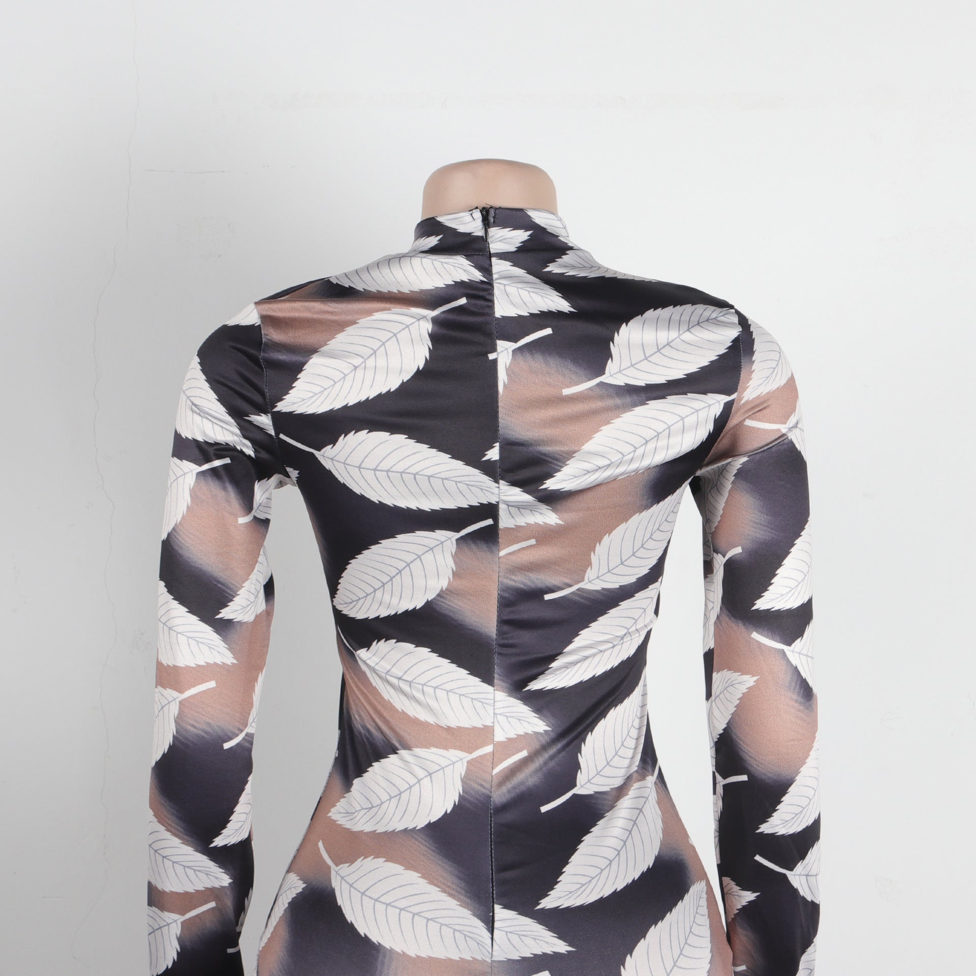 Sexy Printed Stretch Round Neck Long Sleeve Bodycon Tight Fitting Mermaid Long Dress 20