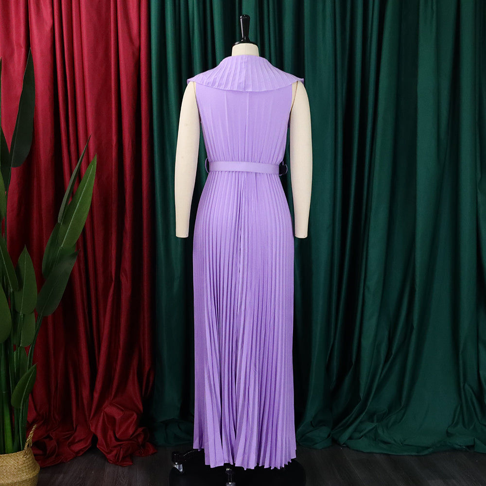 Women Summer Sexy Ruffled Pleated Maxi Dress with Belt 29