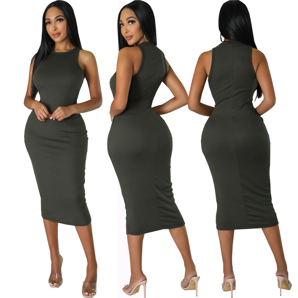 Women's Sexy Solid Color Fashion Sleeveless Bodycon Dress 7