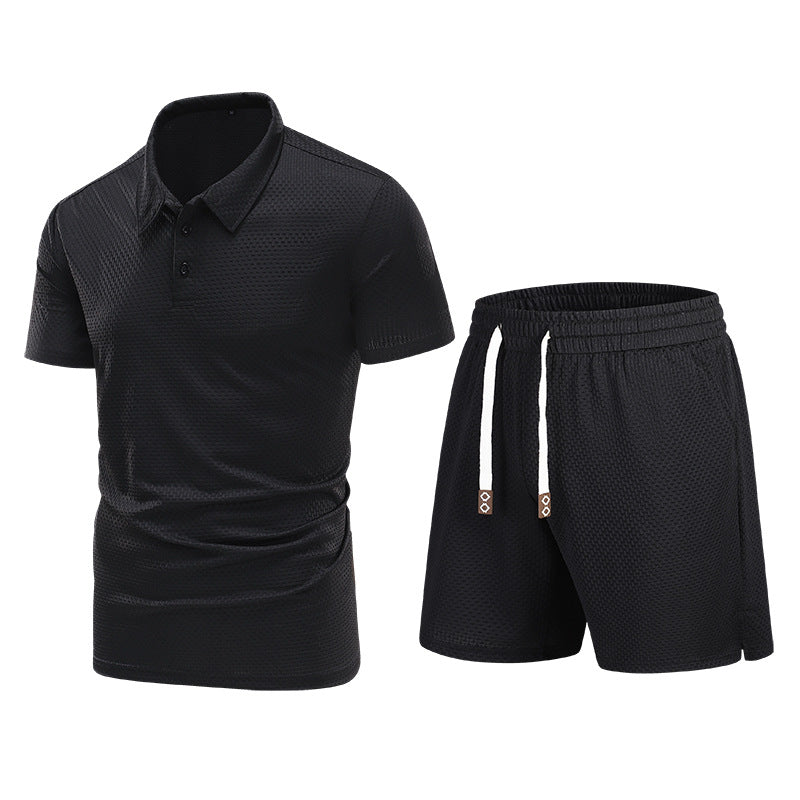 Summer men's Turndown Collar short-sleeved top and shorts two-piece set 9