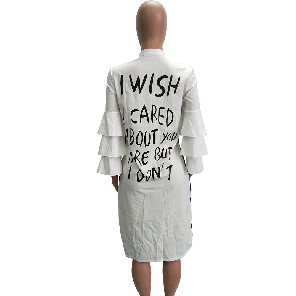 Women's Autumn & Winter Letter Print Ruffle Sleeve Fashion Dress 9