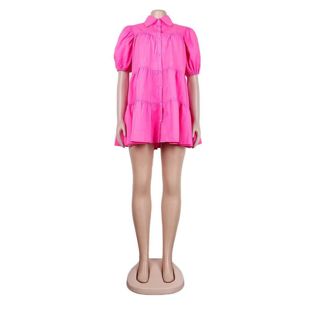 Summer Solid Short Sleeve Casual Loose Dress 16