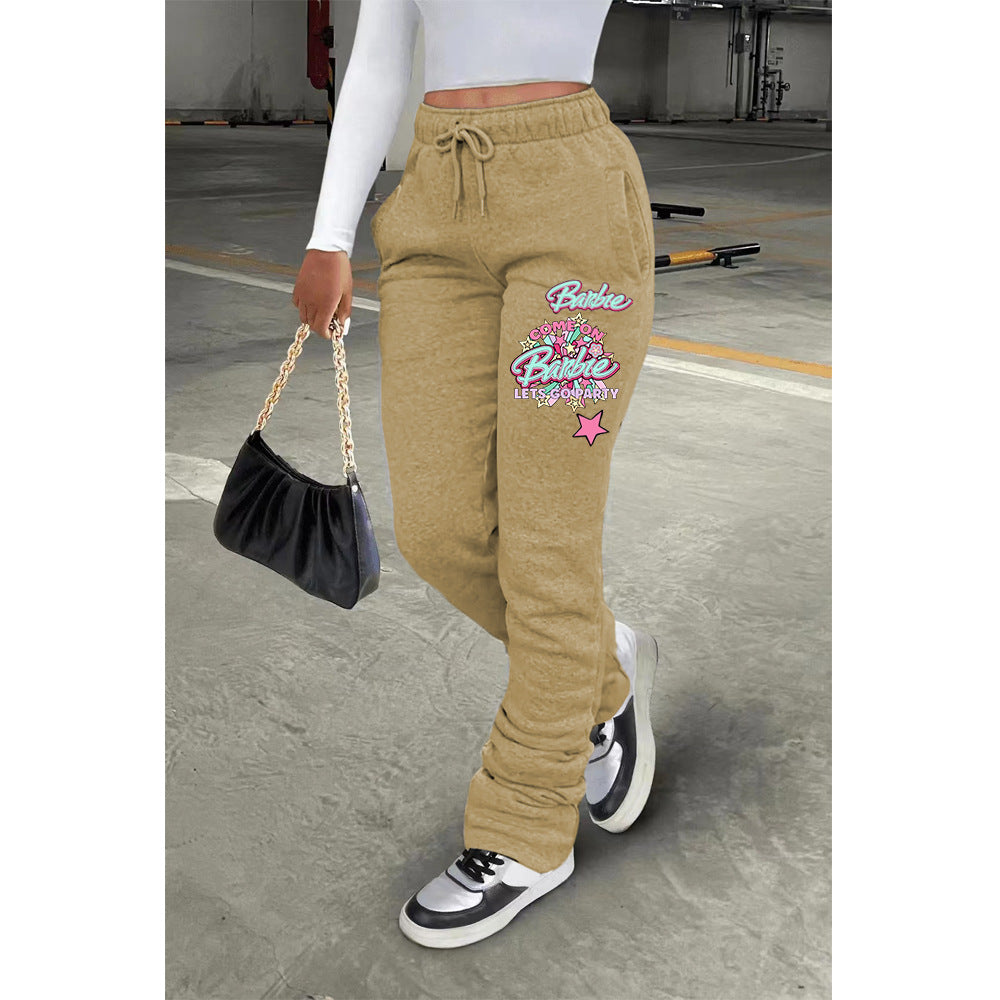 Women fleece Printed Sport Drawstring Pocket Stacked Seaterpant 8