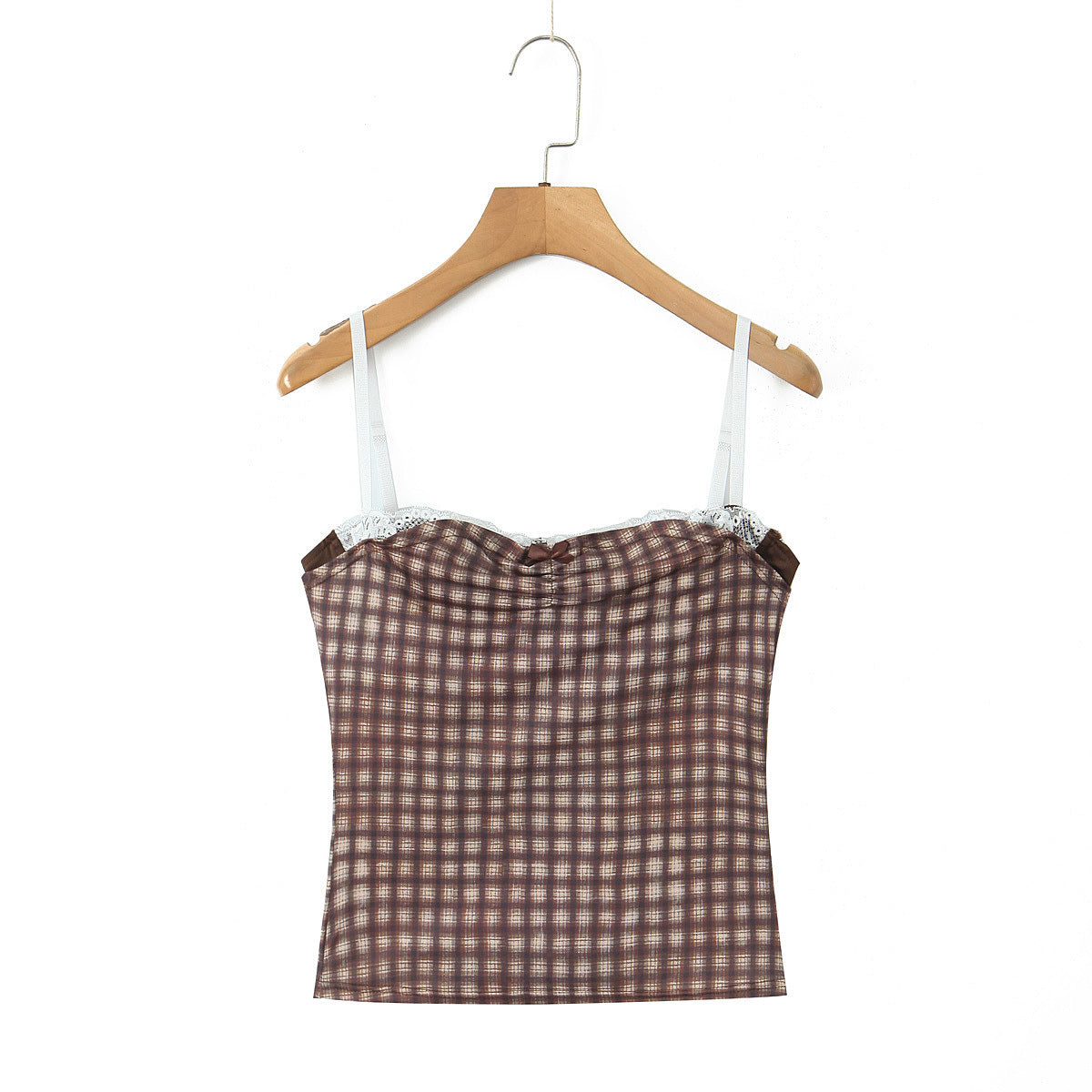 Cami Top and Low-Waist Bodycon Skirt Plaid Lace Patchwork Set 6