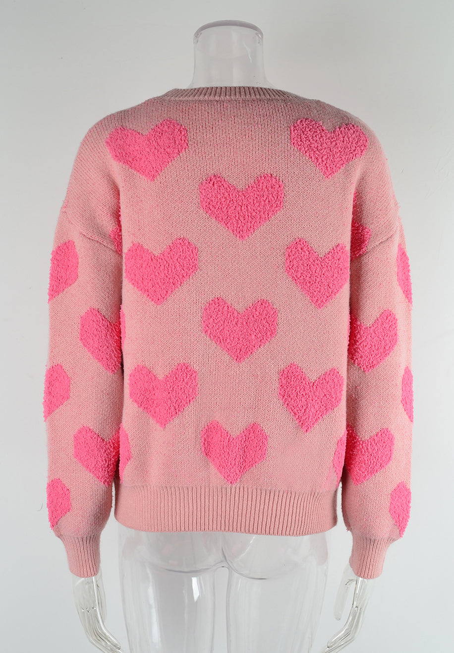 Winter Clothes Sweet Heart Print Round Neck Knitting Shirt Pullover Women's Sweater 12