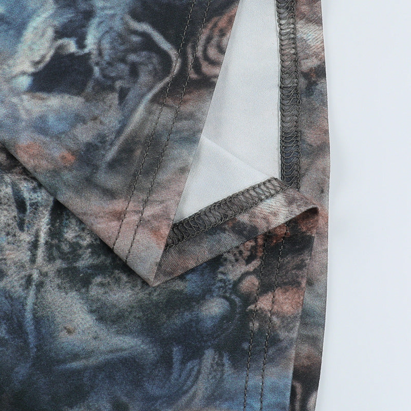 Women Printed Sexy Backless Slit Lace Dress 16