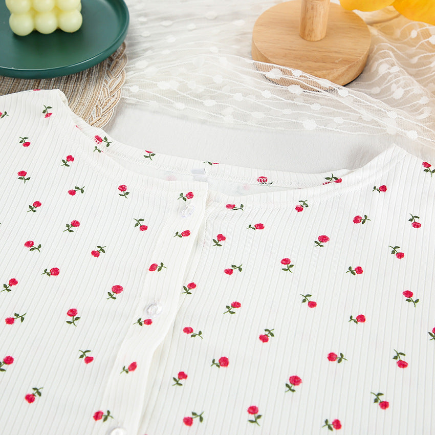 Women fall casual floral print long-sleeved top and pants Pajama set 6