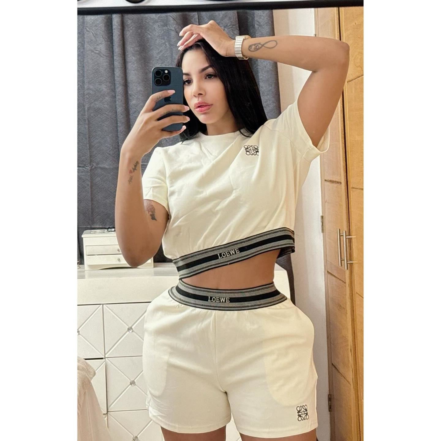 Women summer casual crop sports short-sleeved top and shorts two-piece set 12