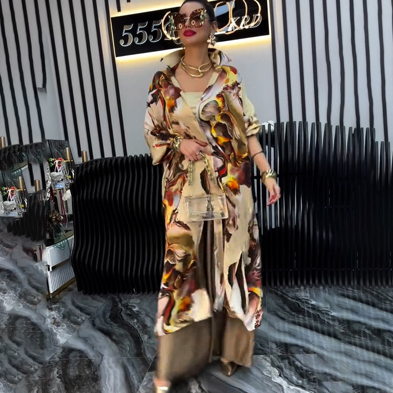 Stylish Printed Loose Cardigan Top Wide-Leg Trousers - Two-Piece Set 8