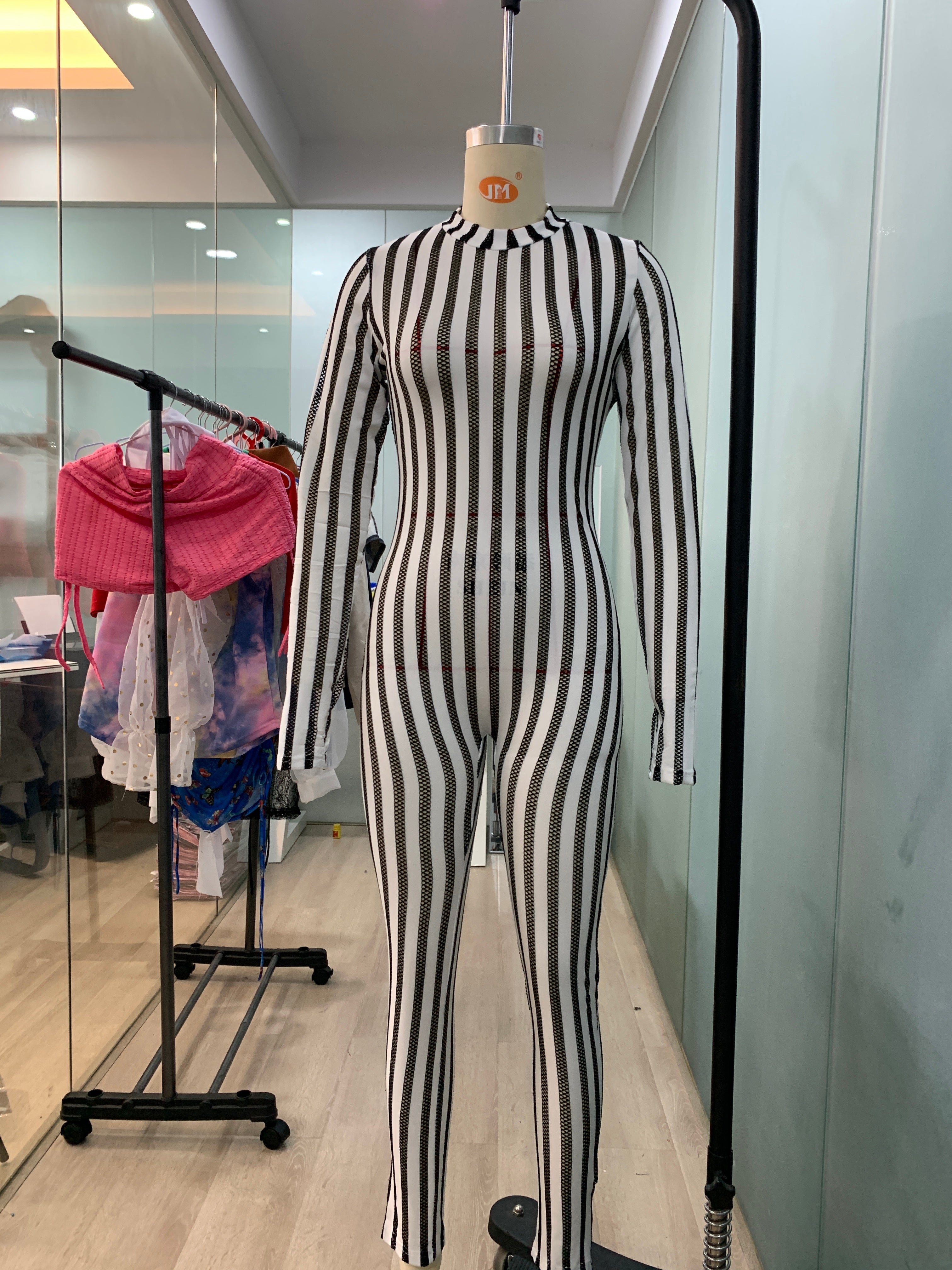 Striped Mesh Patchwork Casual Sexy Stretch Jumpsuit 22