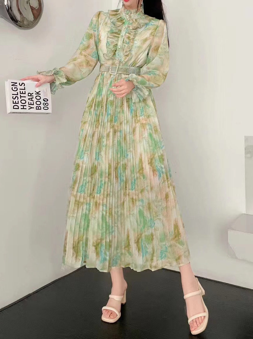 Chic Stand Collar Bell Sleeve Floral Maxi Dress 4