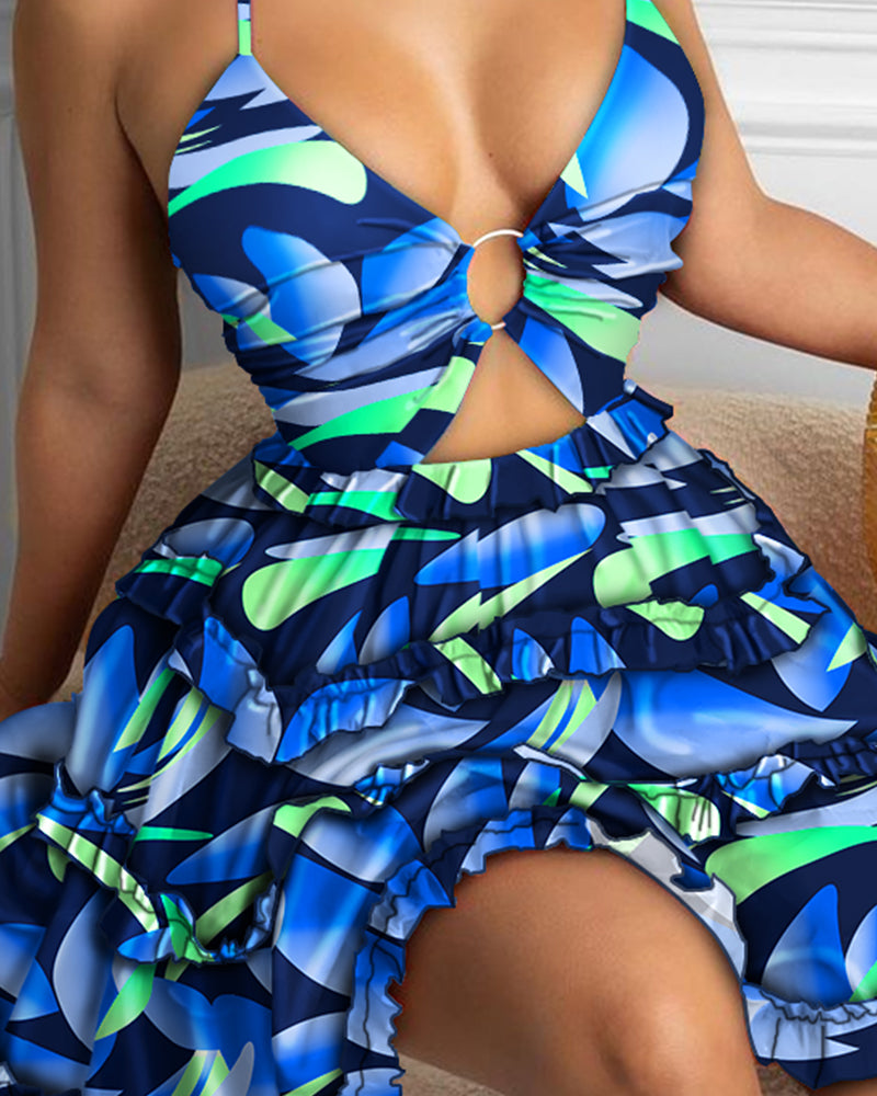 Strappy Printed Ruffle Dress 3