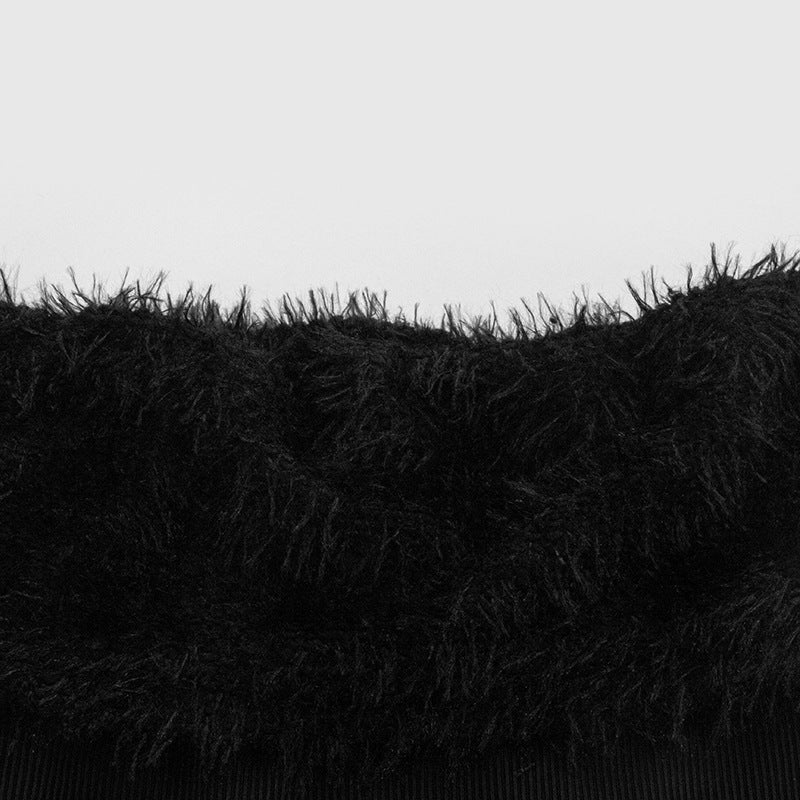 Women Solid Long Sleeve Off Shoulder Patchwork Furry Sexy Mini Dress 14