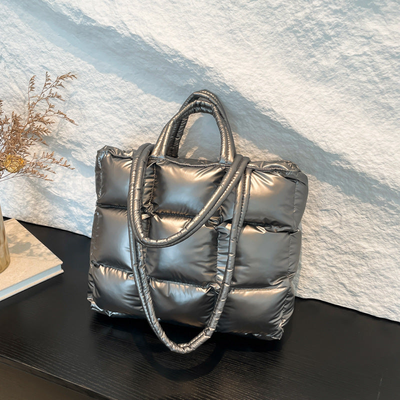 Cotton Down Bag Women's Checkered Shoulder Fashionable Handbag 10