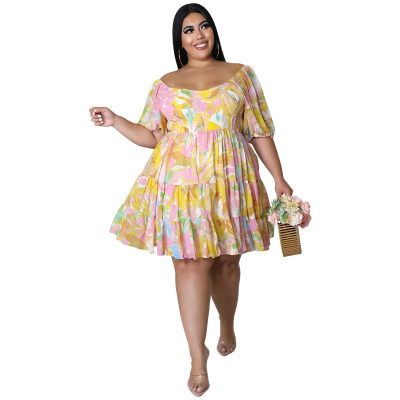 Plus Size Women's Summer Sexy Off Shoulder Print Loose Casual Dress 8