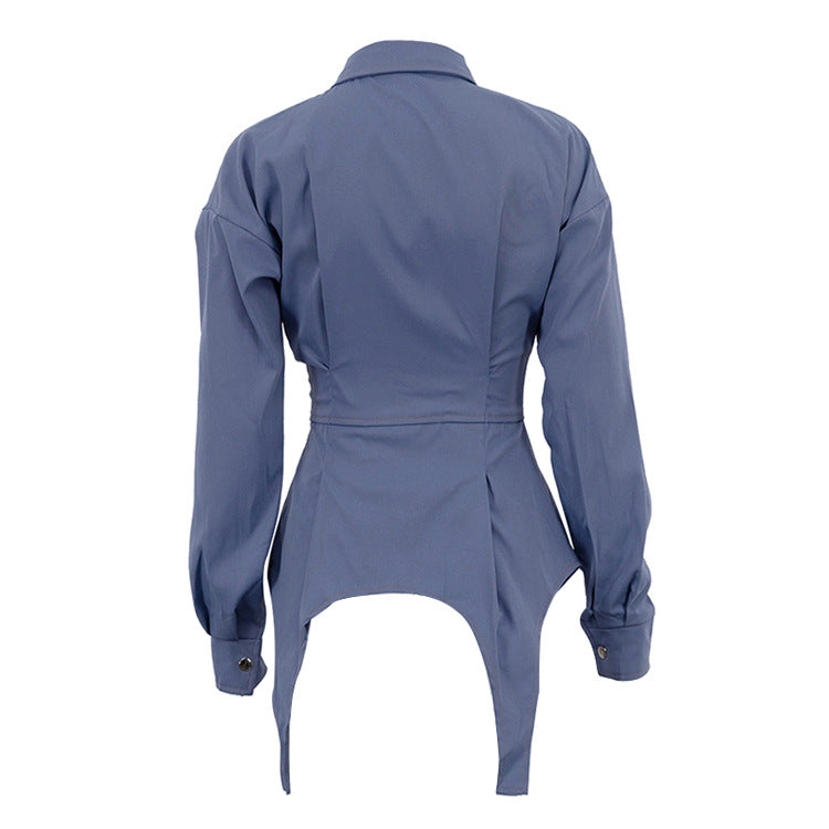 Women's Fall Irregular Turndown Collar Long Sleeve Fashion Shirt 10