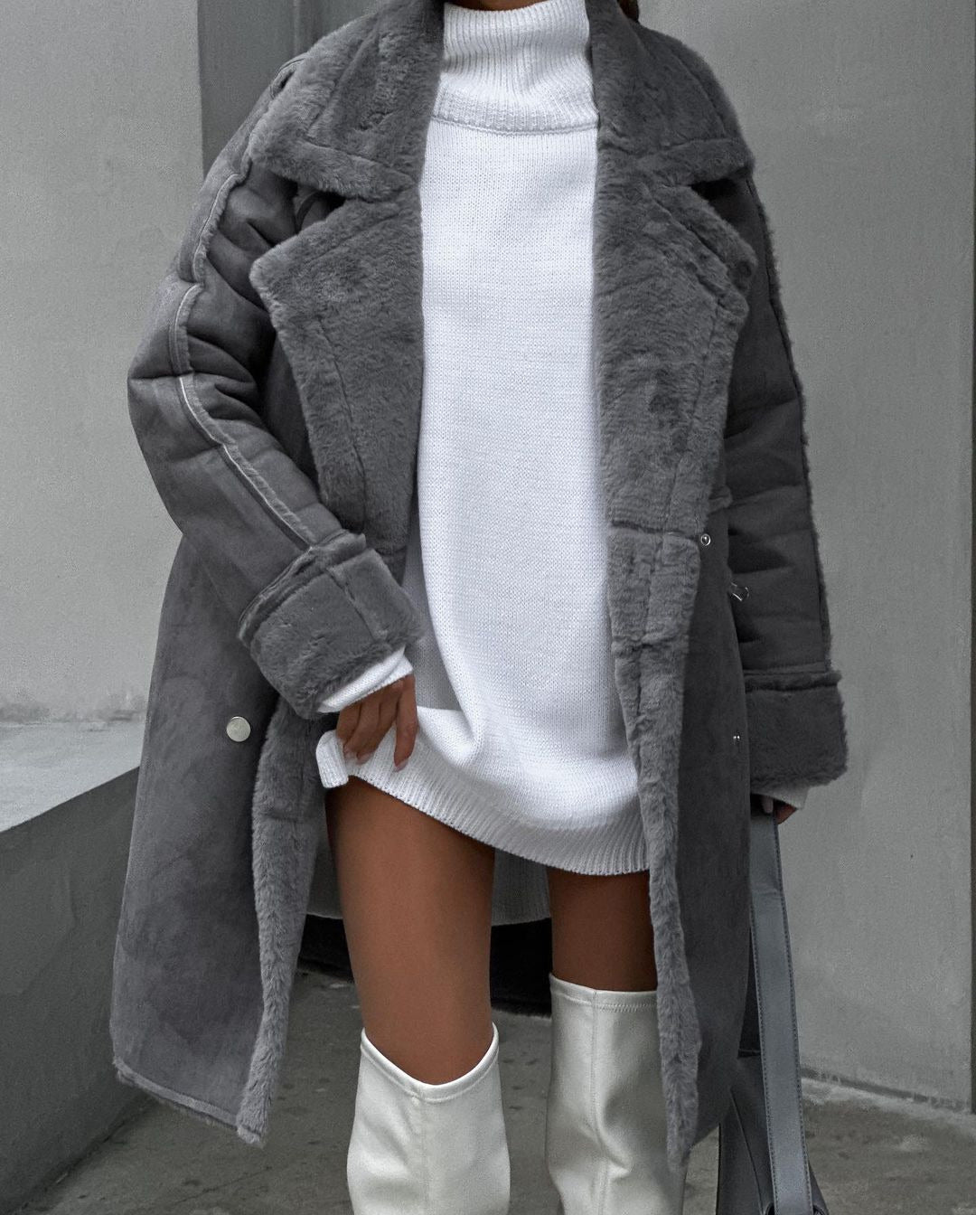 Winter Turndown Collar Long Sleev Fur Suede Coat 3
