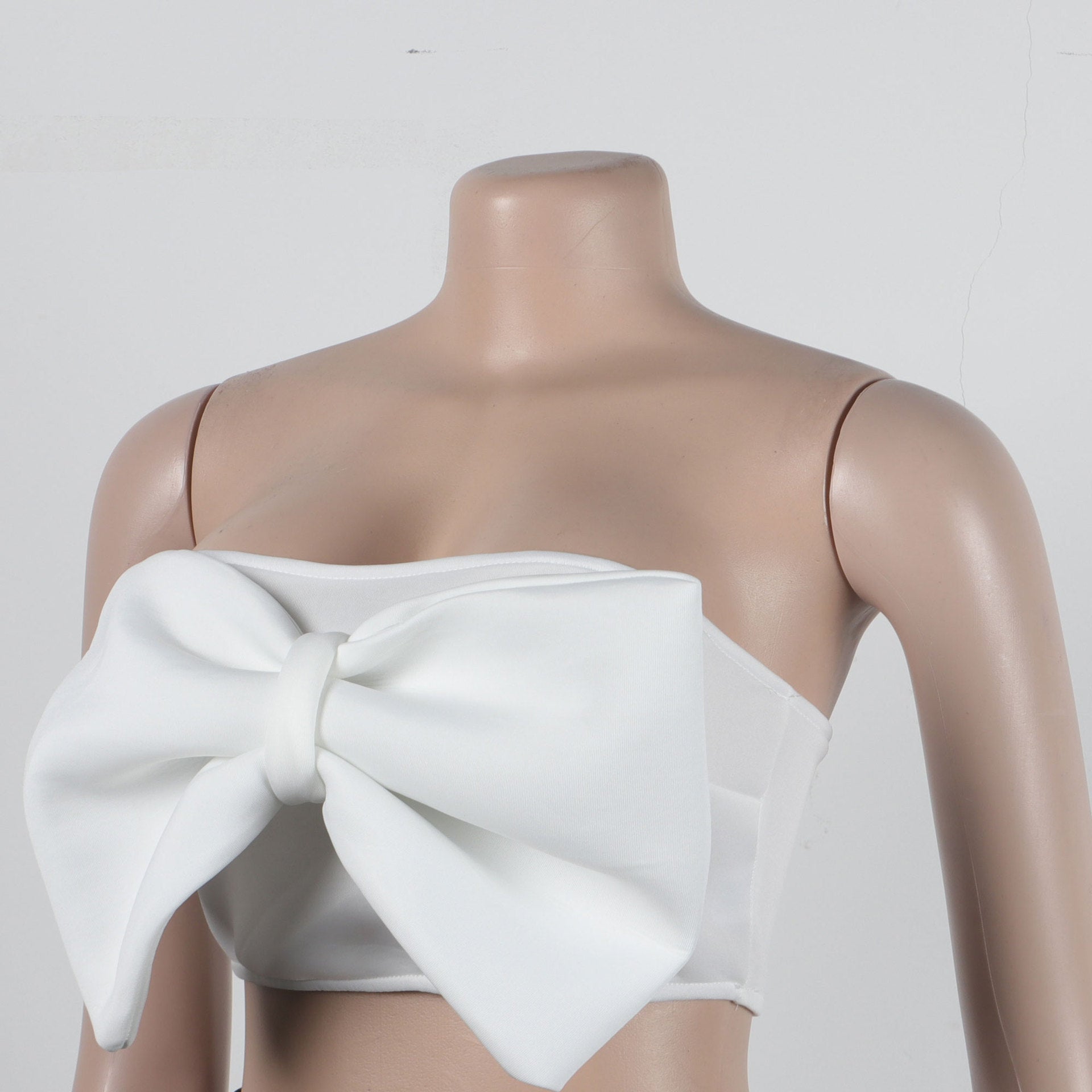 Sexy Slim Contrast Color Strapless Bow Mesh Top Mermaid Party Skirt two piece set 14