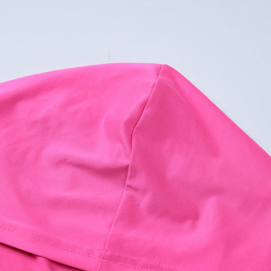 Women Spring Zipper Short Sleeve Hooded Top and Bell Bottom Pants Two-Piece Set 9