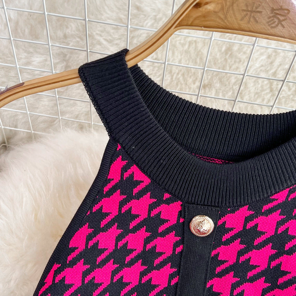 Summer Halter Neck Sleeveless Slim Waist A-Line Knitting Dress 6