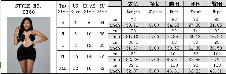 Fashion Women's Sexy Mesh Sequin Halter Neck Sleeveless Bodycon Nightclub Dress 6