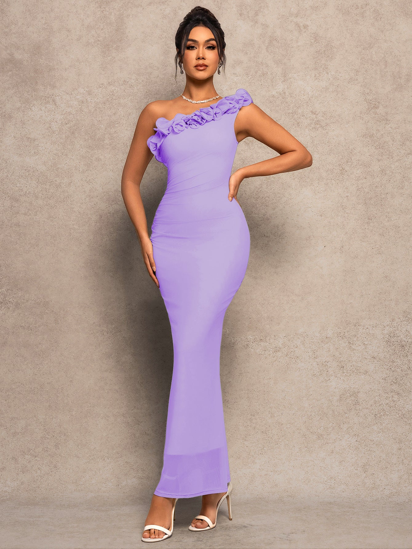 Women Ruffled Fishtail Bodycon French Maxi Dress 6