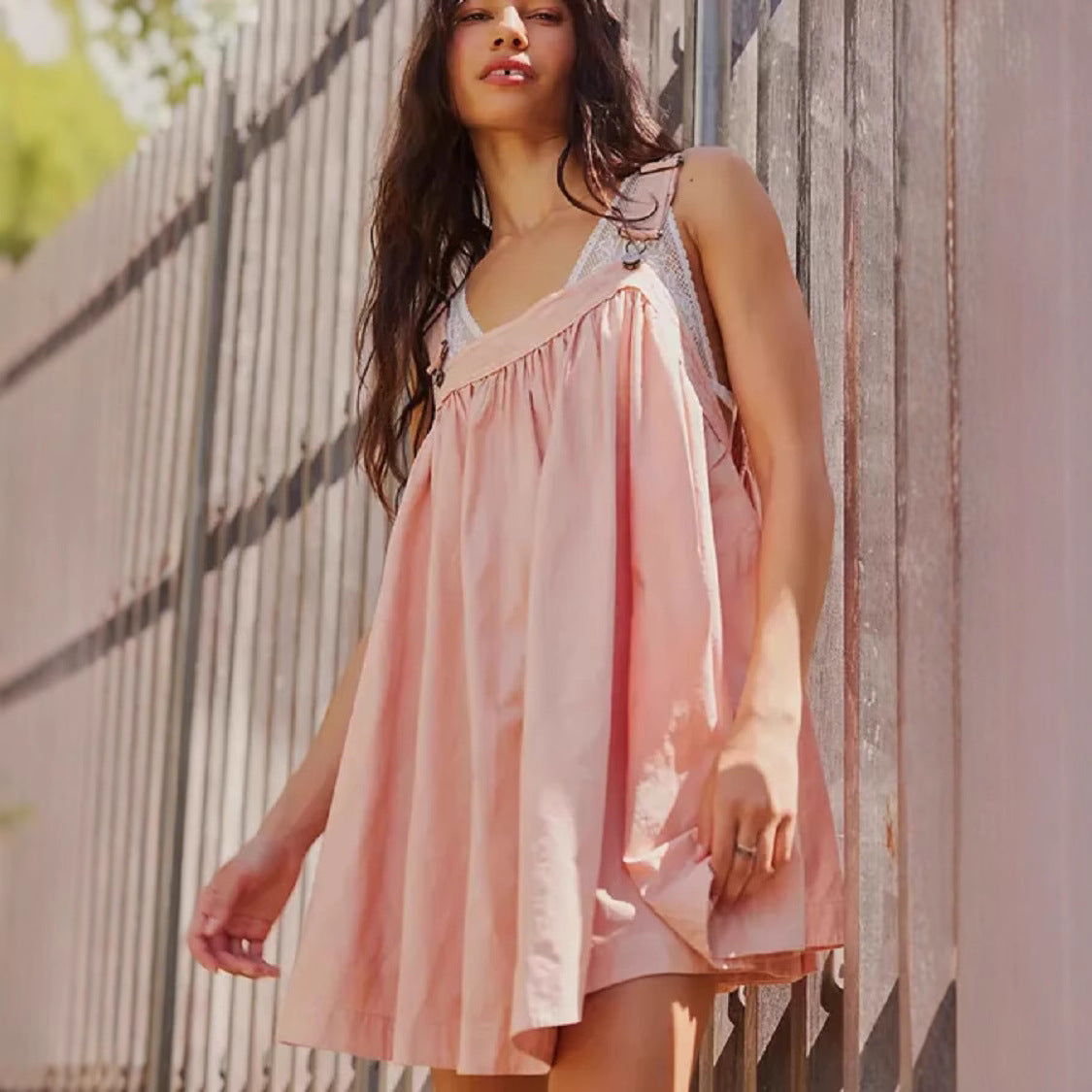 Women Summer Casual Solid Strapless Sleeveless Pleated Dress 3