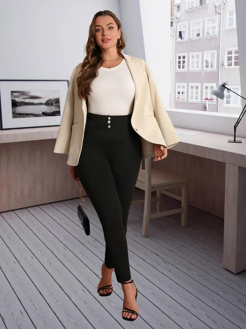 Plus Size Women Elegant Button Pants 6